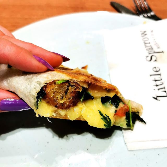 Falafel Wrap Cut Open with Melting Cheese