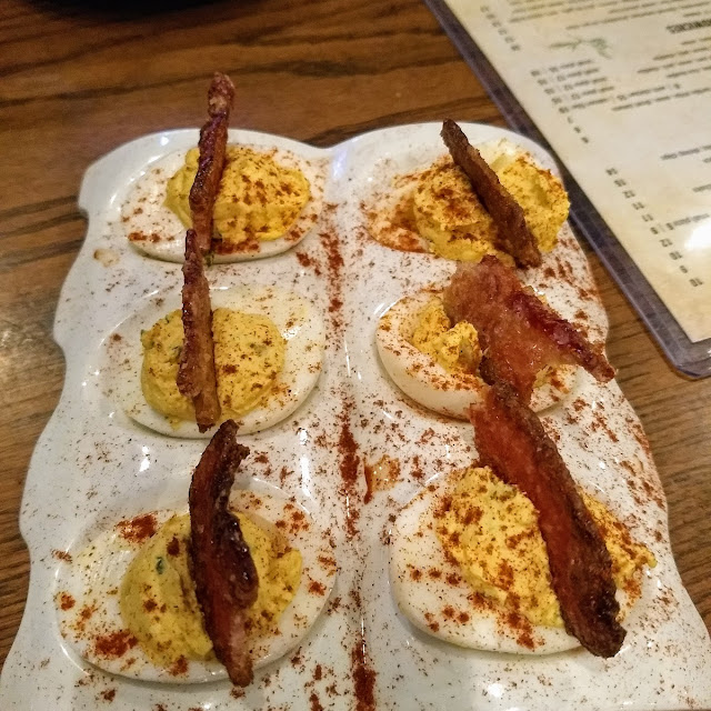Deviled Eggs with Sugar Bacon