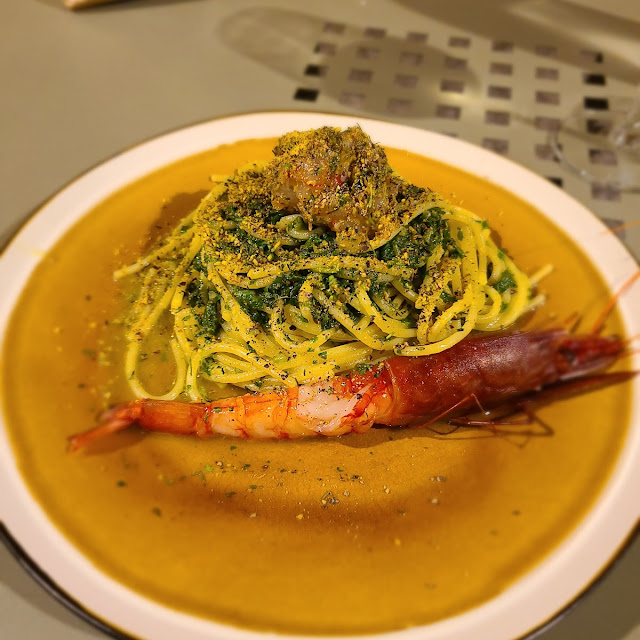 Spaghetti with Raw Shrimp and Raw Shrimp Tartare