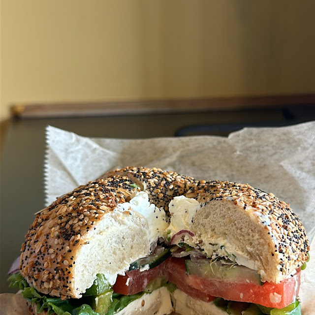 Sesame Bagel with Olive Cream Cheese
