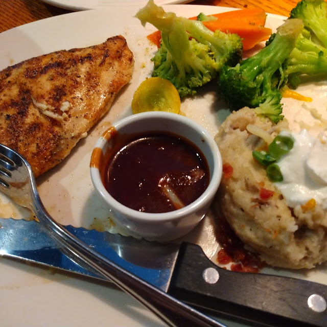 Flame Grilled Chicken Loaded Mashed Potatoes Seasonal Veggies BBQ Sauce