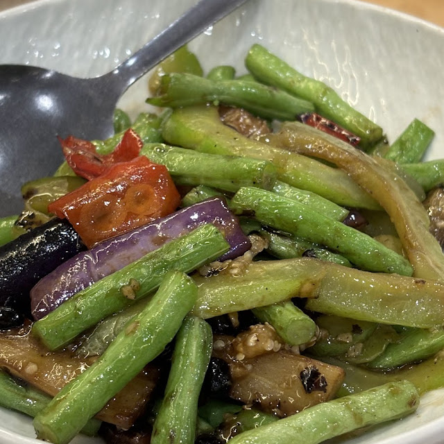 客家炒三宝-三味合一 hakka stir-fry eggplant green bean & bitter gourd