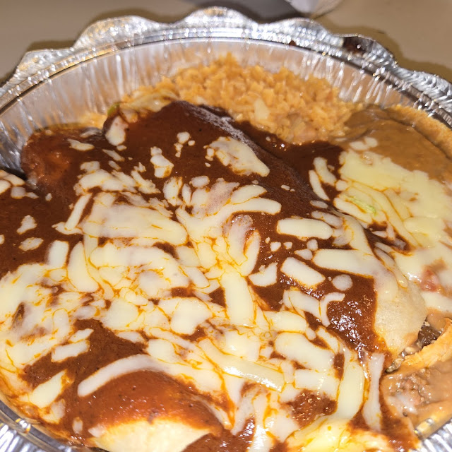 Bean Tostaguac Cheese Enchilada and Beans