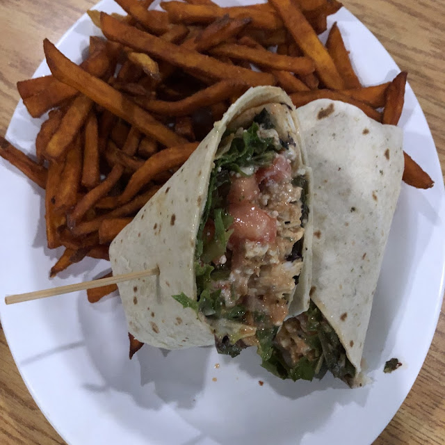 Buffalo Chicken Wrap with Sweet Potato Fries