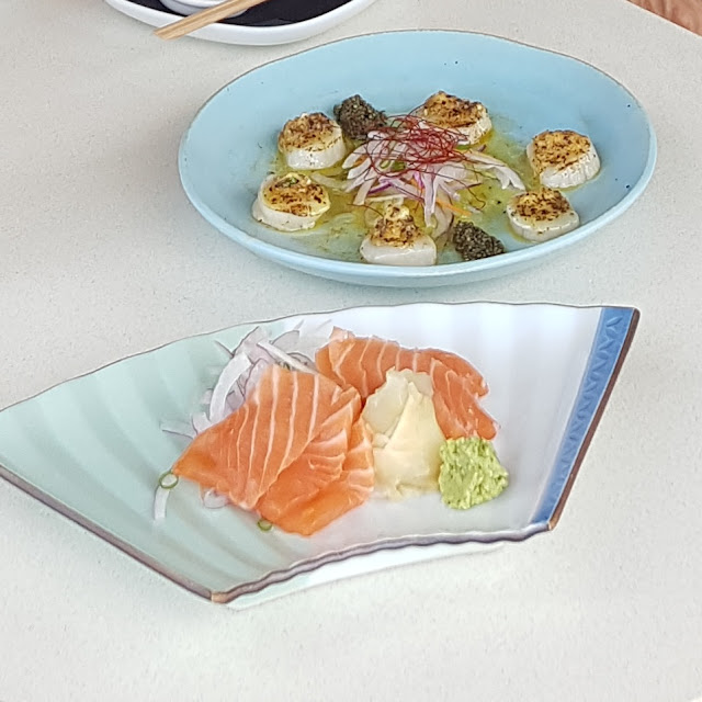 Salmon Sashimi and Scallops
