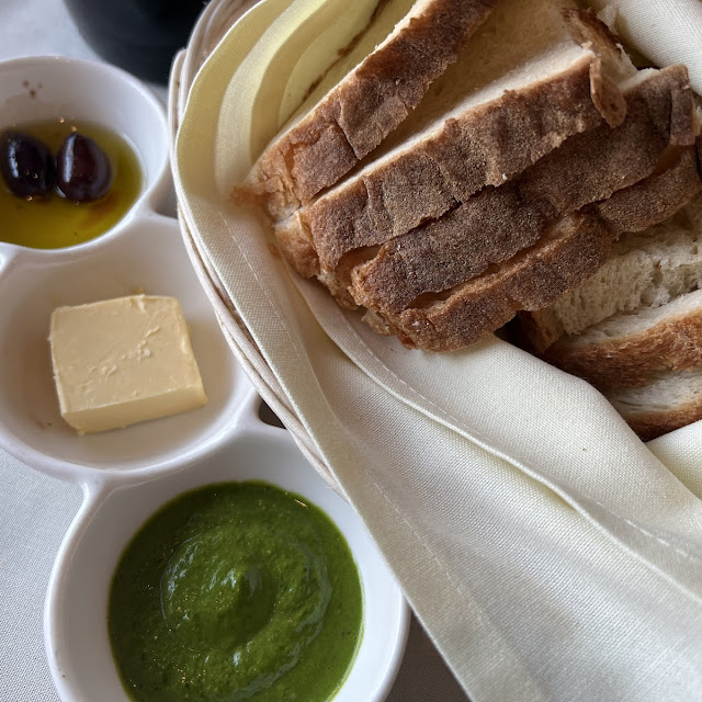 Complimentary Bread with Olive Oil Butter and Spinach Pesto