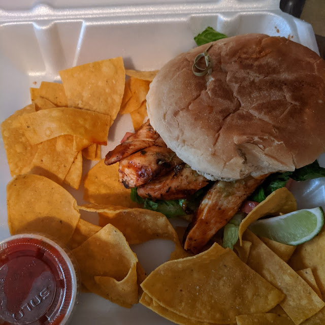 Barbeque Chicken Sandwich with Nachos and Salsa