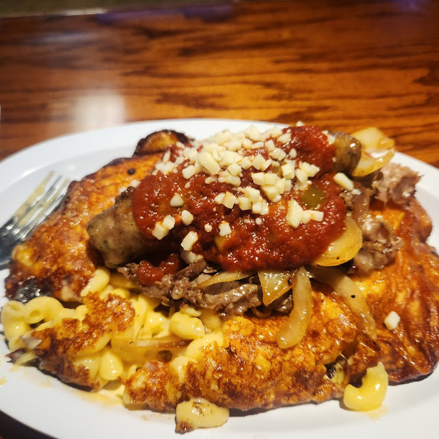 Italian Sausage & Beef Mac N Cheese with Sweet Peppers and Onion