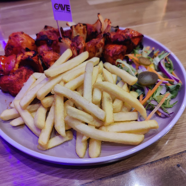 Chicken Shashlik with Chips and Salad