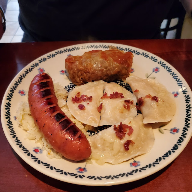 Golabek Stuffed Cabbage Roll Kielbasa Four Piece Pierogi Plate