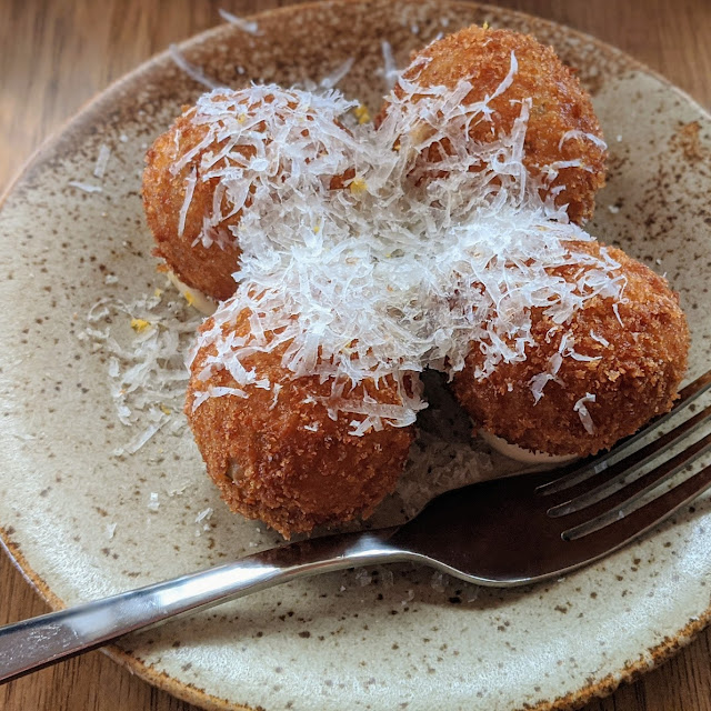 Smoked Chicken and Corn Croqueta Manchego Cheese Aioli