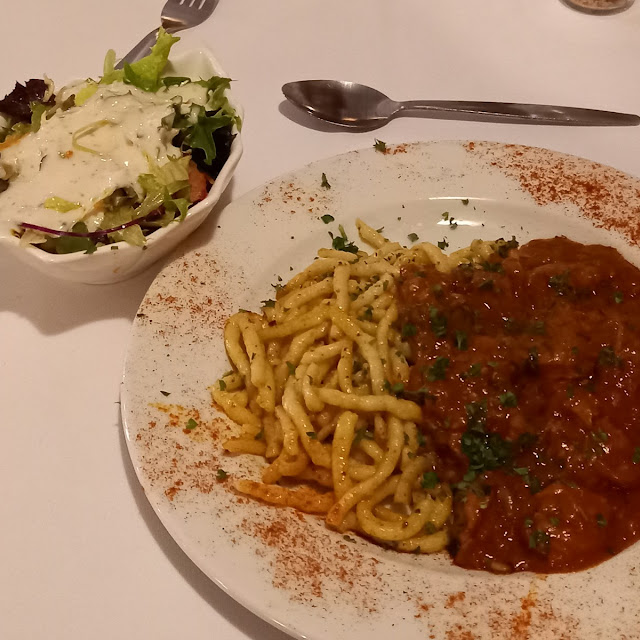 Hungarian Pork Goulash with Spatzel and Salad