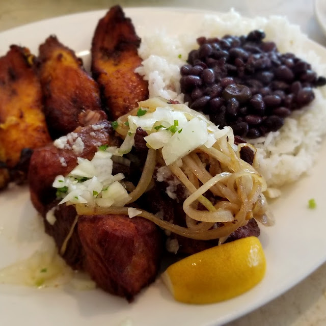 Churrasco Steak with Rice Beans Tostones