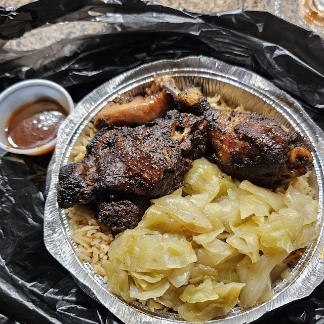 Jerk Chicken Rice & Peas and Cabbage