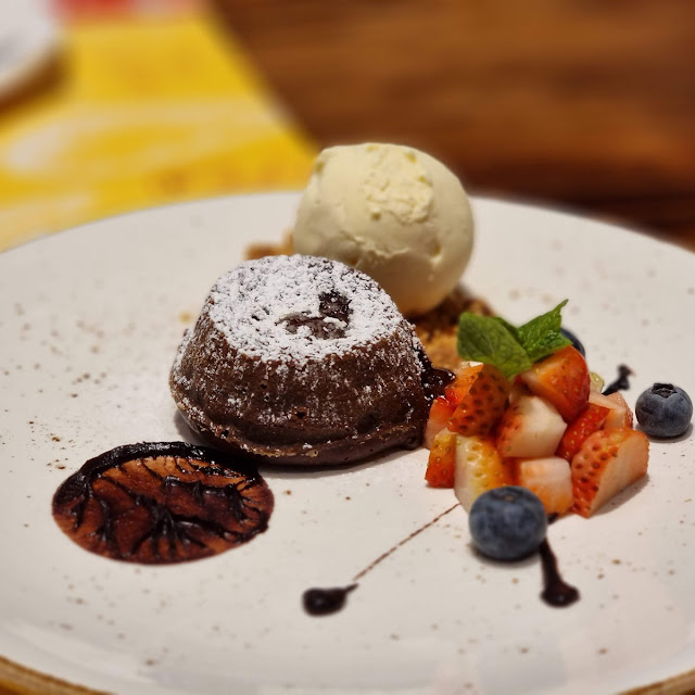 Chocolate Lava Cake Served with Fresh Strawberry