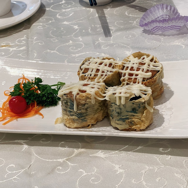 Crispy Bean Curd Sheet w Lotus Root and Deep Fried Enoki Mushroom Beef Rolls