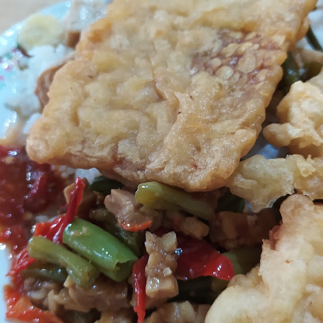Mixed Rice with Fried Soybean Cake and Fried Shrimp in Flour