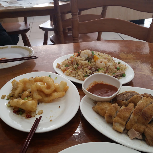 Salt and Pepper Squid Crispy Skin Chicken and Small Fried Rice