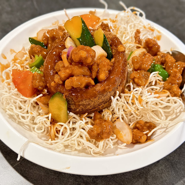 Kung Pao Sweet and Sour Dried Chicken in Yam Ring