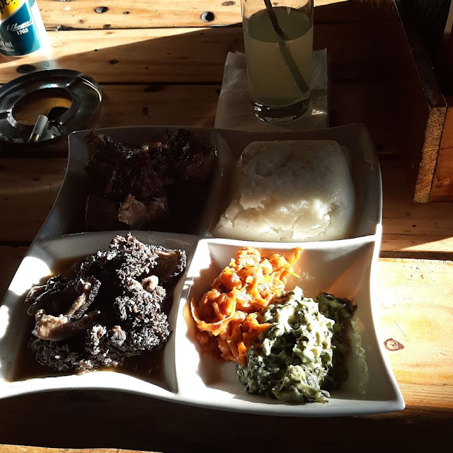 Papa with Mogodu and Inhloko with Chakalaka and Spinach