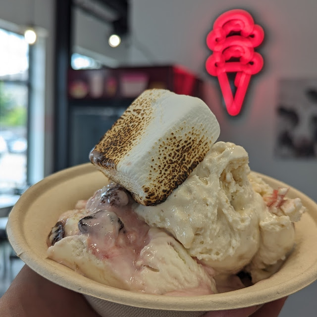 Goat Cheese with Roasted Cherries Topped with a Toasted Housemade Marshmallow