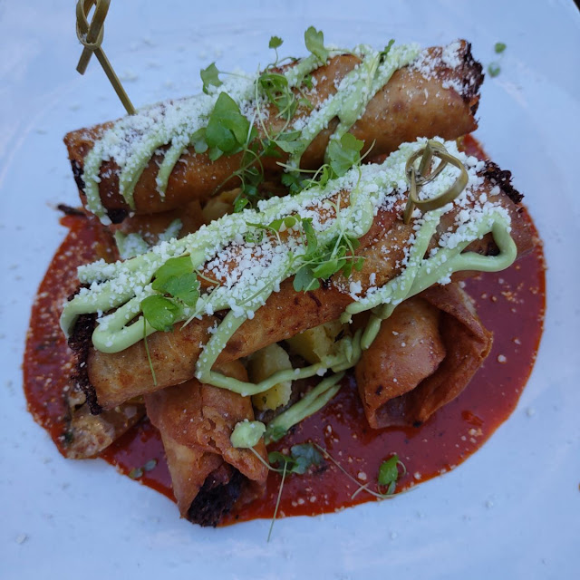 Short Rib Flautas over Potatoes