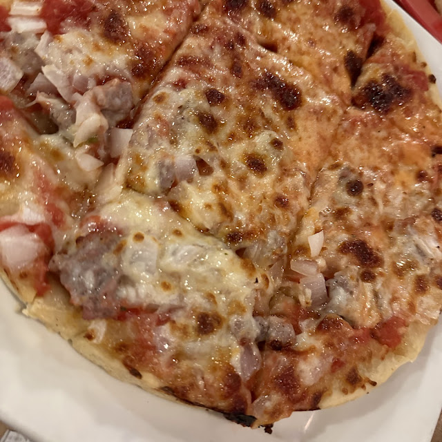 Thin Pizza Sausage and Onions
