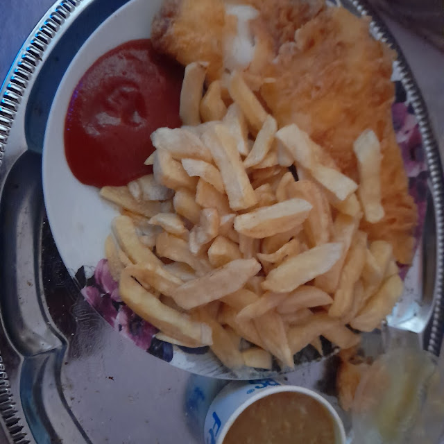 Cod and Chips and Curry Sauce Took Home and Still Hot