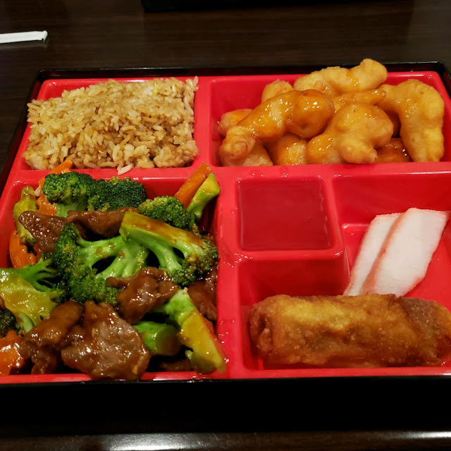 Combination Dinner Sweet and Sour Chicken Broccoli Beef Fried Rice Egg Roll