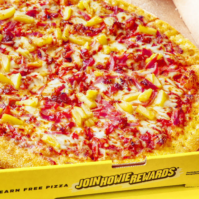 Hungry Howie's Maui Pineapple Pizza Is Topped with Ham Bacon Pineapple & Mozzarella Cheese