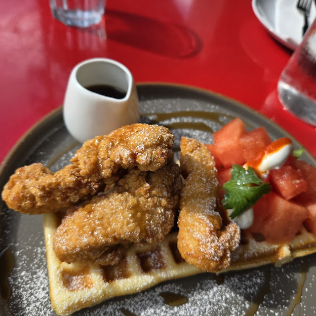 Loco Waffle Fried Chicken Watermelon Greek Yogurt Sriracha Maple Syrup