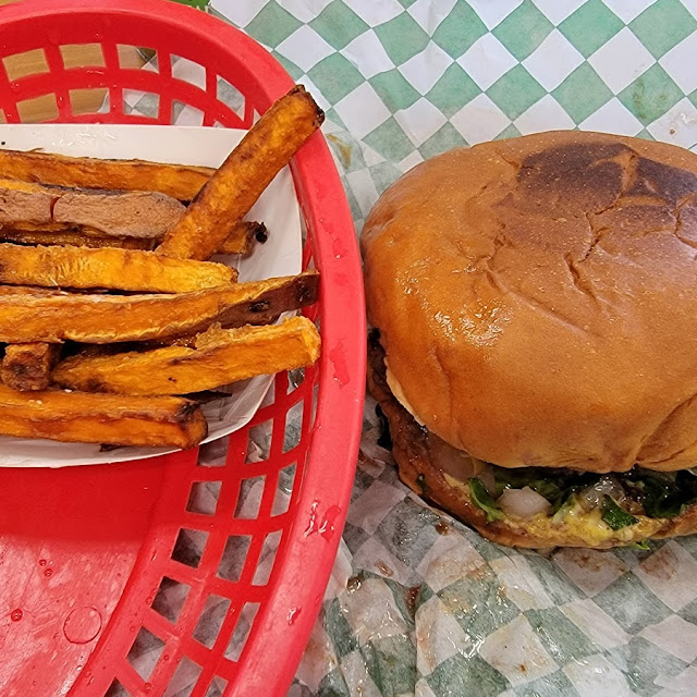 Grass Fed Beef Burger and Sweet Potato Fries
