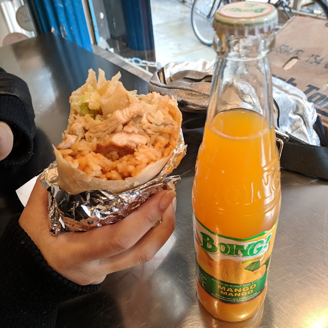 Chicken Burrito and Mango Juice