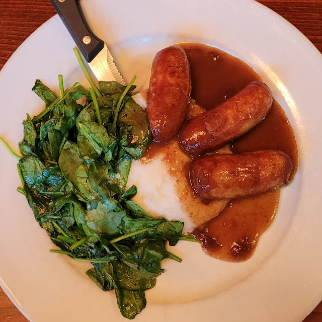 Bangers & Mash with Sauteed Spinach