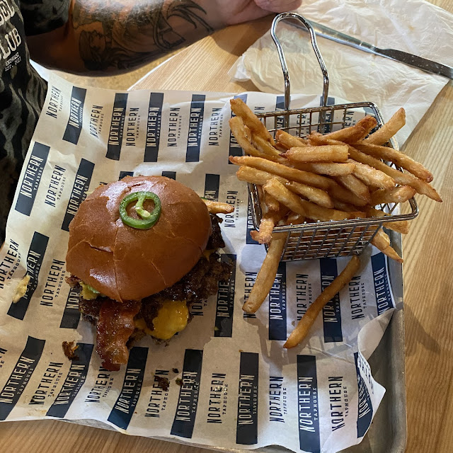 Cheddar Jalapeño Bacon Smash Burger with Fries
