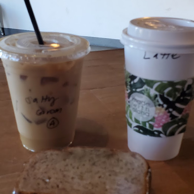 Iced Salty Gram Whole Milk Latte and Banana Bread
