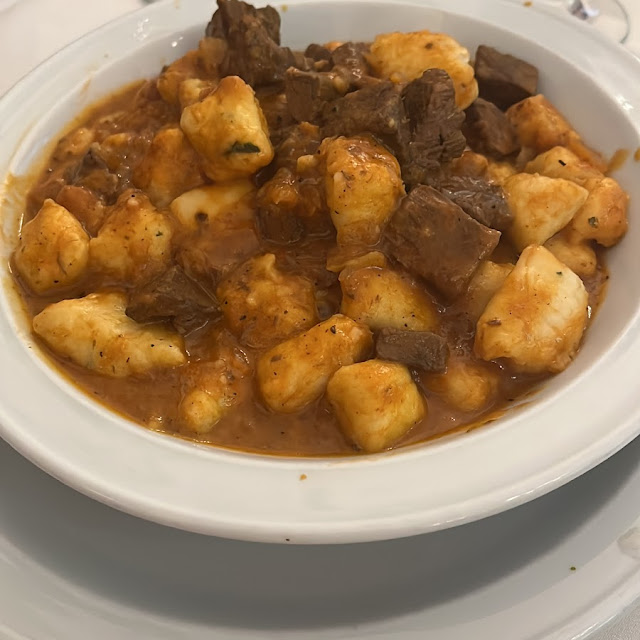 Hungarian Goulash Served with Spinach Gnocchi
