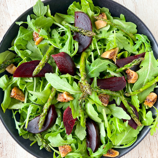 Arugula Fig Asparagus and Beet Salad