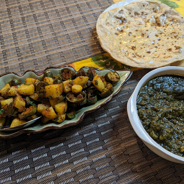 Potatoes and Eggplant Spinach and Potatoes Whole Wheat Roti
