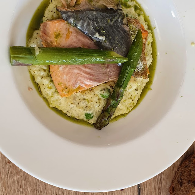 Risotto Verde Truite de Mer Du Golfe Du Morbihan Asperges Vertes