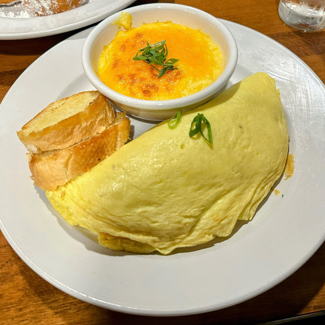 Shrimp and Sausage Omelette with Cheesy Grits