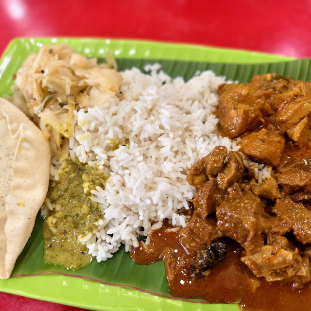 Rice with 2 Vege Omelette Keerai Curry & Appalam
