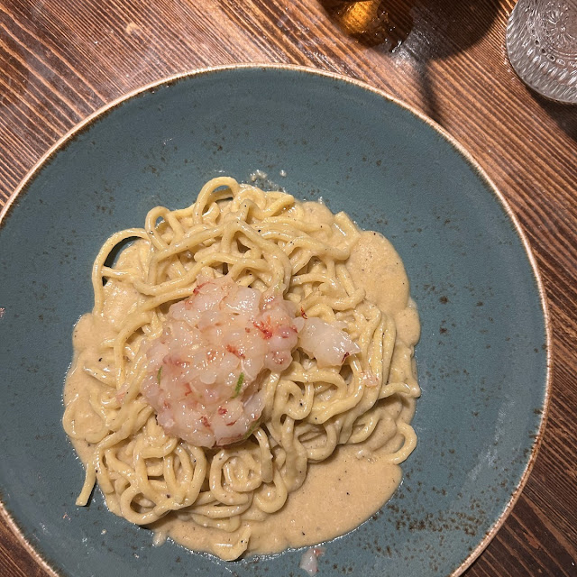 Tonnarelli Cacio E Pepe Con Tartare Di Gambero E Lime