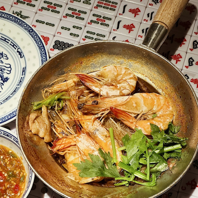 กุ้งอบวุ้นเส้น ginger prawn with glass noodle