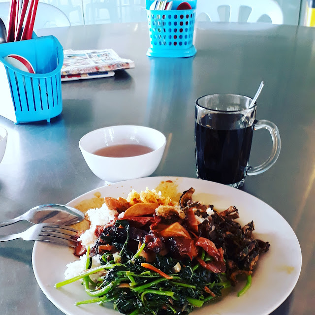 Mixed Vegetarian Rice and Black Coffee