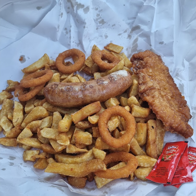Chips Fish Onion Sausage Onion Rings