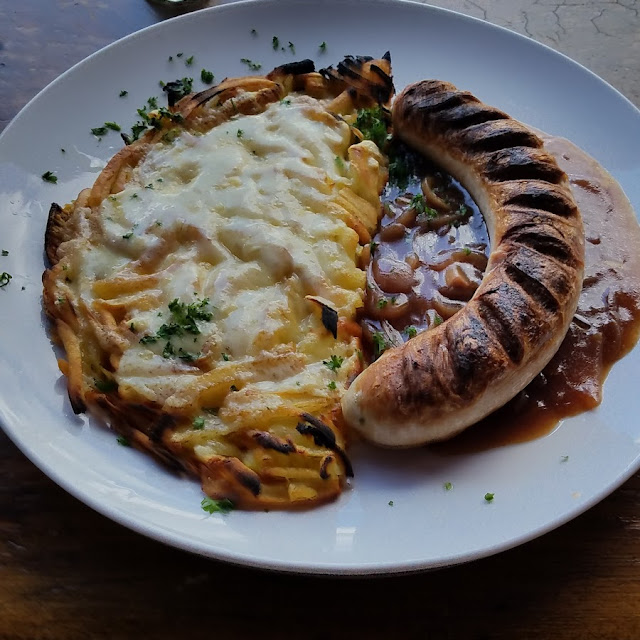 Rosti With Bratwurst On An Onion Marmalade