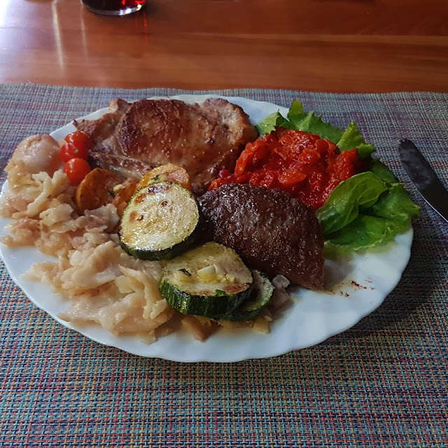 Hamburger with Cheese Inside and a Nice Piece of Pork