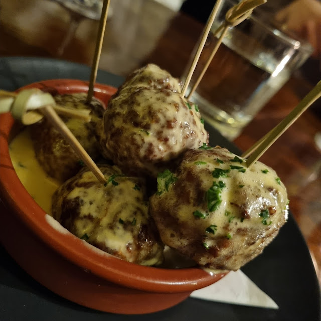 Pork and Thyme Meatballs with Blue Cheese Sauce
