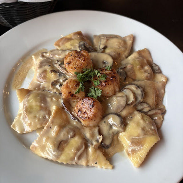Porcini Ravioli with Scallops